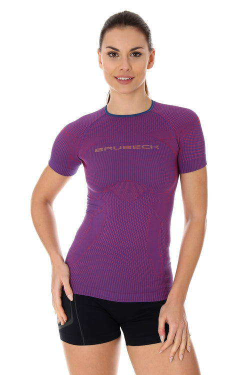 Women's 3D Run Pro short sleeve t-shirt. Sleek fitted purple garment designed custom for the female body.  