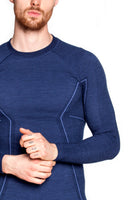 Men's ACTIVE WOOL long sleeve top. Pictured in a rich and bold navy blue and paired with matching briefs