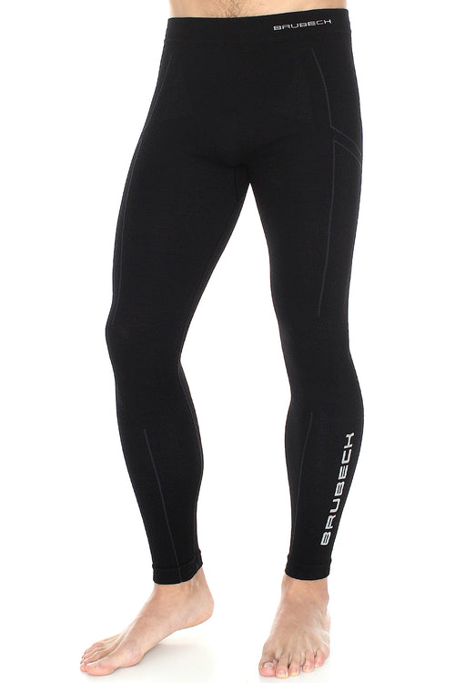 Men's full-length EXTREME WOOL fitted base layer tights in the colour black