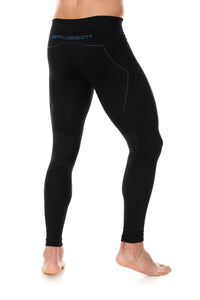 Men's full length THERMO fitted leggings in black with the BRUBECK logo across the lower back 