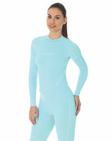 Women's THERMO long sleeve in light blue. A pale, icy blue in a matching set, with the COOLER leggings