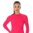 Load image into Gallery viewer, Women&#39;s THERMO warming long sleeve mock neck top. Pictured from the front in the colour raspberry, a bold pink with the BRUBECK logo under the collar. 
