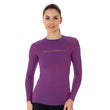 Load image into Gallery viewer, Woman modeling 3D run pro purple long-sleeve. With a sleek fit for optimal performance without slowing you down. 