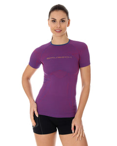 Women's 3D Run Pro short sleeve t-shirt. Sleek fitted purple garment designed custom for the female body.  